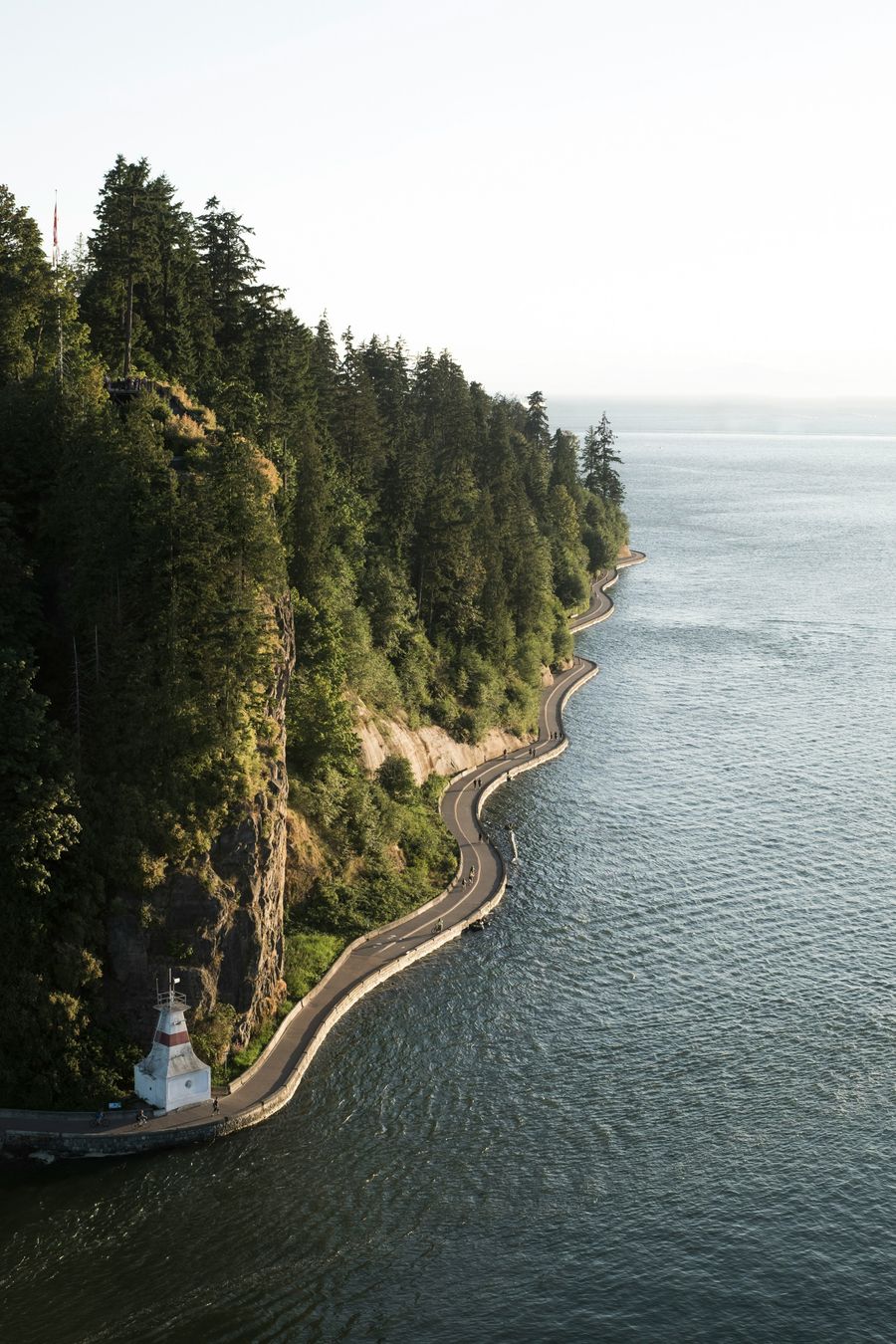 Stanley Park seawall and cliffs from above, Vancouver BC